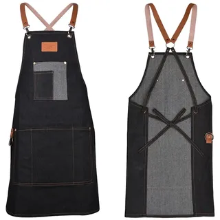 Lanthour Arbeitsschürze Herren Werkstatt, Canvas Jeans Schürze Schwarz Wasserdicht & Einstellbar, Schürzen Männer Handwerker Tischler Maler Barkeeper, Schreinerschürze Gartenschürze, Unisex - Einheitsgröße