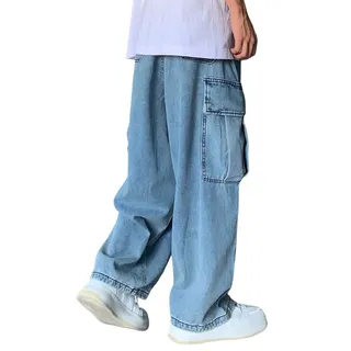 Sawmew Herren Baggy Jeans Hip Hop Jeans Teenager Junge Streetwear Skateboard Y2K Hose Mode Skater Skateboard Hose - M