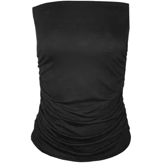 WearAll - Damen Einfarbig Trägerlos Ärmellos Geraffte Bandeau Top - Schwarz - 36-38 - 36-38