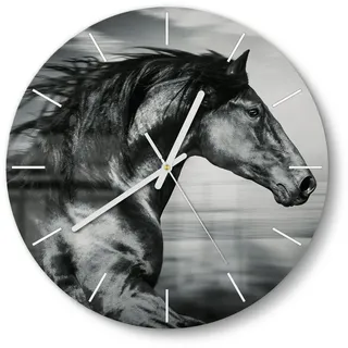 DEQORI Wanduhr 'Galoppierendes Pferd' (Glas Glasuhr modern Wand Uhr Design Küchenuhr) schwarz 30 cm x 30 cm