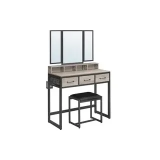 Schminktisch-Set mit Klappspiegel Greige-Schwarz