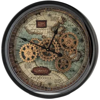 formano Wanduhr XXL Weltkarte 58cm Metall Uhr bewegliche Zahnrädern Modern (Sichtbar bewegliche Zahnräder) bunt