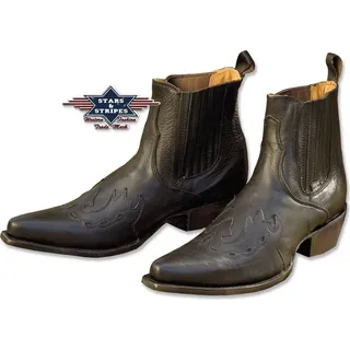 Herren Damen Western Cowboy Biker Leder Stiefelette Boots »WB-08« Schwarz - Schwarz - 45