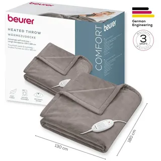 BEURER Heizdecke HD 75 Cosy Taupe, 6 Temperaturstufen, 180 x 130 cm, kuschelige Wärmedecke in Kunstfelloptik, maschinenwaschbar bei 30 °C grau
