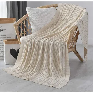 Hayisugal Kuscheldecke 100% Baumwolle Sofa Decke Extra groß Überwurf Strickdecke Wohndecke leicht & kuschelig Wolldecke Sommerdecke für Sofa, Bett, Beige, 120 x 180cm