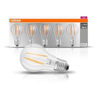 Osram LED-Lampe Base Classic A Filament E27, neutralweiß 4000 K, 7 Watt (60W), 5 Stück