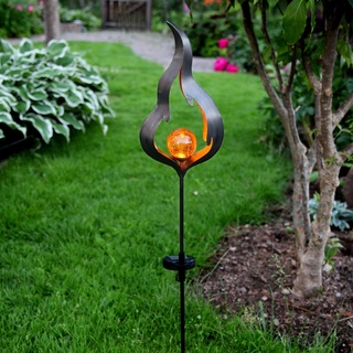 LED Solarstab "Feuer"- schwarz - amber LED - Glaskugel in Flamme - H: 85cm - D√§mmerungssensor