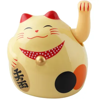 Superfreak Glückskatze - Maneki-Neko - rundliche Winkekatze 11 cm - beige