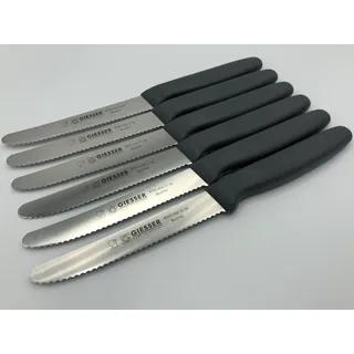 Giesser Messer - Made in Germany - 6er Set Brötchenmesser Tomatenmesser Küchenmesser Allzweckmesser Universalmesser Gemüsemesser 3mm Wellenschliff Klingenlänge 11cm Grau