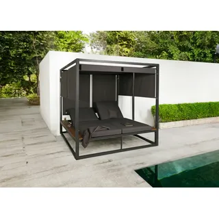 Mendler Aluminium Lounge-Gartenliege HWC-M63, Sonnenliege Bali-Liege Doppelliege Outdoor-Bett Daybed, 10cm-Polster ~ dunkelgrau