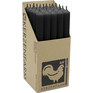 Stabkerzen aus Paraffin, 250/22 mm, Schwarz, KERZENFARM HAHN, Brenndauer ca. 12h, 25 Stück pro Verpackung