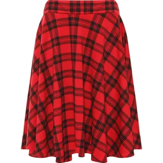 WearAll Kurzer Skaterrock für Damen, Übergröße, einfarbig, ausgestellt, elastische Taille, Größen 42-56, Schottenkaro, Rot, 48-50 - 48-50