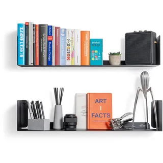 etterr Doppelpack Wandregal Schwarz Metall | 70x15 cm | 100% Stahl Bücherregal Wand | Wandregal Küche | Regal Wand | Regale für Wände