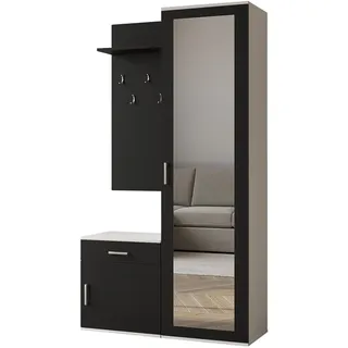 GARDEROBENSCHRANK Magnola Weiß Schwarz 100/180,5/35 cm – Modern, mit Spiegel und viel Stauraum