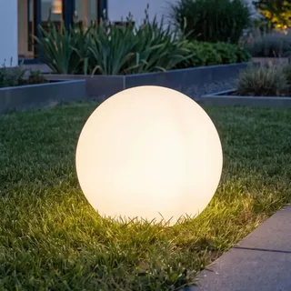 Kugellampe mit Kabel Stecker Weiß IP65 inkl. E27 LED 2700 K warmweiß Ø 50 cm rund robuste Wegeleuchte Terrasse Kugelleuchte Garten - Weiß