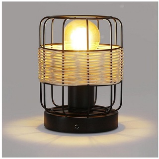 Nettlife Tischleuchte Retro Kleine Tischlampe Boho Lampe Schwarz aus Rattan Metall E27, LED wechselbar