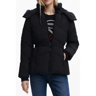 Desigual Outdoorjacke Damenjacke Schwarz mit Kapuze & Taillengürtel, Stylisch & Praktisch XS