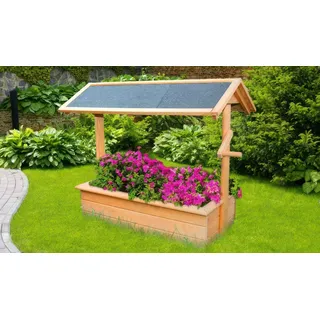 Holz Gartenbrunnen Kasan - 95 x 50 x 80 cm - Farbe: Honigbraun - Gartenbrunnen aus Fichtenholz - inkl. Kurbel und wetterfestem Dach