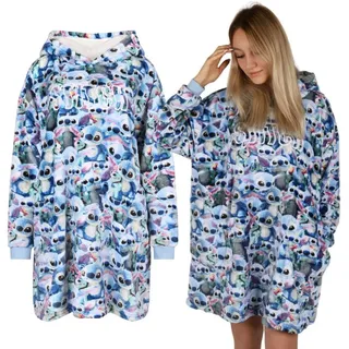 Disney Damenbademantel DISNEY Stitch Pullover/Bademantel/Decke mit Kapuze, für Damen, M-L blau