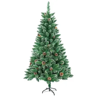 FIVMEN Weihnachtsbaum Künstlich 180 cm PVC Tannenbaum Christbaum Künstlicher mit 500 Spitzen und Ständer Unechter Weihnachtsbäume Weihnachtsdeko, Grün mit Schnee-Effekt
