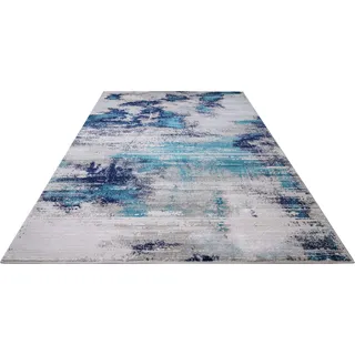 Teppich LEONIQUE "Oleas" Teppiche Gr. B/L: 120 cm x 180 cm, 24 mm, 1 St., blau Esszimmerteppiche Vintage-Look, abstraktes Design, weiche Haptik, pflegeleicht