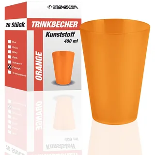 S&S-Shop Hartplastik Trinkbecher | 10 Stück | 400ml | Orange | Mehrwegbecher | Cocktailgläser | Camping | Kindergeschirr | JGA | Beerpongbecher | Stapelbecher | Partybecher | Kunststoffbecher