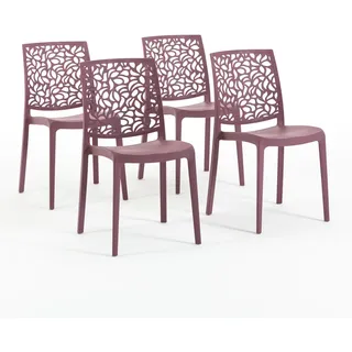 RATTATAN 4er-Set stapelbare Stühle aus Polypropylen mit Glasfasern für Außenbereich und Garten, Bar und Restaurant, Küche modernes Design - ANNA - Malve