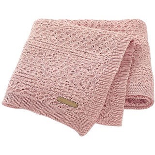 Surwin Strickdecke Babydecke Kuscheldecke Baumwolle, Mädchen und Jungen Babys Gestrickt Kinderdecke Freien Krabbeldecke Perfekt für Kinderwagen Babybett (80x100cm,Rosa)