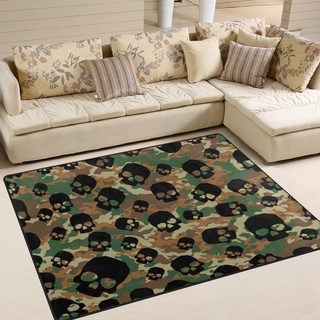 Use7 Schwarzer Sugar Skull Camouflage-Teppich für Wohnzimmer, Schlafzimmer, 160 cm x 122 cm