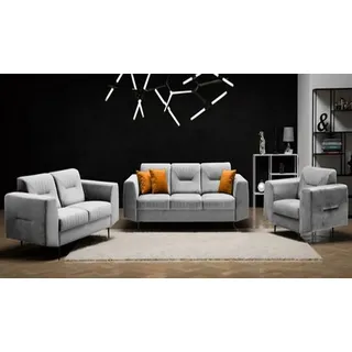 Beautysofa Polstergarnitur VENEZIA, (Sessel + 2-Sitzer Sofa + 3-Sitzer Sofa im modernes Design), mit Metallbeine, Couchgarnituren aus Velours grau