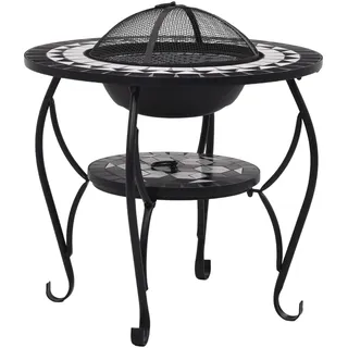 vidaXL Feuerschale Mosaik Feuerstelle Grill Gartenfeuer Feuerkorb Terrassenofen Grillfeuer Garten Terrasse Balkon Schwarz Weiß 68cm Keramik