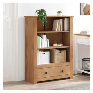 furnicato Bücherregal 80 x 35 x 110 cm Massivholz Panama-Kiefer, 1-tlg., Regalwand mit 3 Ablagen, geräumiger Schublade und Vintage-Charme braun