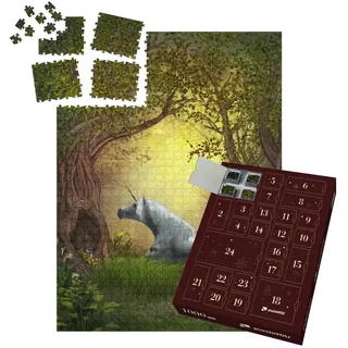 puzzleYOU: Puzzle-Adventskalender | „Eichhörnchen beobachtet EIN weißes Einhorn“ – aus der Puzzle-Kollektion Einhorn, Einhörner, Tiere aus Fantasy & Urzeit