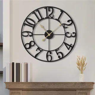 1st owned Große Wanduhren für Wohnzimmer-Dekor, leise, Nicht tickende Wanduhren, batteriebetrieben, 45,7 cm, dekorative analoge Metall-Wanduhr für Küche, Schlafzimmer, Büro