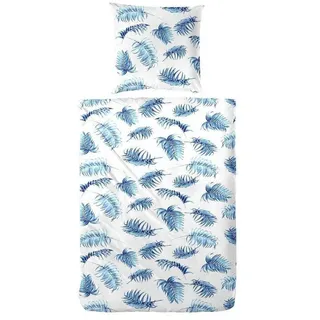 H.G. Hahn Haustextilien Bettwäsche Hahn Baumwoll Seersucker Blätter Blau Weiß Türkis, Seersucker, 2 teilig blau