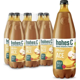 hohes C Milder ACE (6 x 1l), 100% Saft, Apfel, Karotte, Traube, Mango, Mandarine, Zitrone, Acerola, Vitamin C, ohne Zuckerzusatz, weniger Säure, vegan