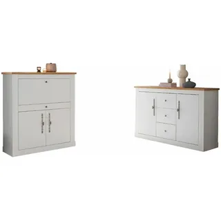 OTTO home Büromöbel-Set Westminster, wohnliches Home-Office, Büro in zwei Farben verfügbar, (Set, 2-tlg), enthält Sekretär und Sideboard im Landhausstil, mit Kabelkanal weiß