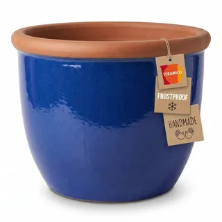 Teramico Pflanztopf Farmer aus Keramik frostfest (Royal Blau, 36cm x 28cm) | Massiver und handglasierter Blumentopf: in verschiedenen Farben und Größen erhältlich, mit integriertem Abwasserloch.
