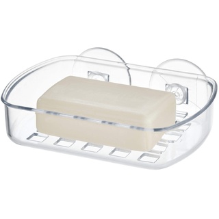 iDesign Basic Seifenhalter mit Saugnapf für die Dusche, aus strapazierfähigem Kunststoff mit zwei starken Saugnäpfen, transparent, 13,3 cm x 10,2 cm x 5,1 cm