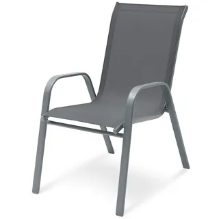 MAT-COMPANY Gartenstuhl Stapelstuhl Hochlehner Anthrazit Stahlgestell pulverbeschichtet Textilene Sitzfläche mit Armlehnen stapelbarer Outdoorstuhl für Garten Terrasse Balkon Wintergarten