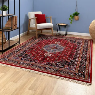 Steffensmeier Orientteppich Bidjar Royal | Orient Wohnzimmerteppich | Schurwolle | handgeknüpft mit Fransen | Rot, Größe: 60x90 cm