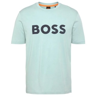 BOSS ORANGE T-Shirt Thinking 1 10246016 01 mit großem BOSS Druck auf der Brust grün