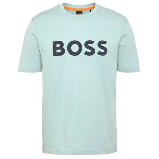 BOSS ORANGE T-Shirt Thinking 1 10246016 01 mit großem BOSS Druck auf der Brust grün M