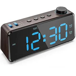 ANJANK Digitaler Radiowecker - 0-100% Dimmbares,Doppelwecker mit Wochentags/Wochenend, USB-Ladegerät,Einfache Einstellung,Netzbetrieb mit Batterie-Backup,Großes Display,Sehr Gut Lesbar Im Ganzen Raum