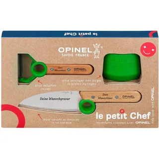 Opinel Le Petit Chef Kinder-Küchenmesser-Set mit Holzgriff | 3-teilig | persönliche Gravur | Sparschäler | rostfrei | Fingerschutz | Geschenk (grün)