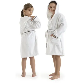 Bruno Banani Kinderbademantel BRUNO BANANI "Danny, Ideal für Zuhause, Schwimmbad oder im Urlaub" Gr. 140, weiß, L:91cm, Walkfrottee, Hausmäntel, mit Logostreifen, aus 100% Baumwolle