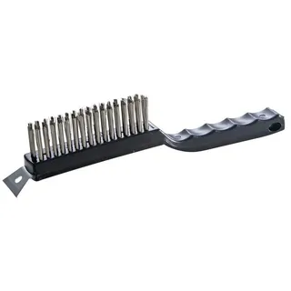 GRILL-EXPERTE Reinigungsbürste für Grillplatten aus Gusseisen - L: 29cm - Edelstahlbürstenkopf...