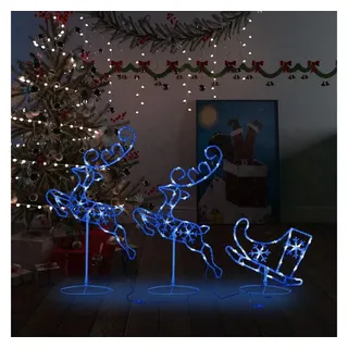 furnicato Weihnachtsfigur Weihnachtliche LED Rentier- und Schlitten-Deko 260x21x87 cm Weiß (1 St), Wasserdichte Weihnachtsfigur mit 8 Lichteffekten und stabilem Ständer blau|weiß