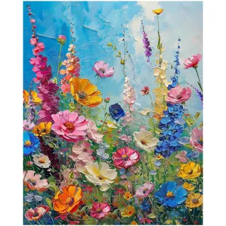 Malen nach Zahlen Erwachsene Blumen, Wildblumen auf Leinwand, 40 x 50 cm | Paint by Numbers for Adults mit Acrylfarben & 3 Pinseln; abstraktes Blumenmotiv für Anfänger, DIY-Hobby, Geschenk & Wanddeko