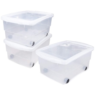 Ondis24 3X Kunststoffbox mit Deckel & Rollen, Rollbox 80L, Spielzeugkiste, Kiste stapelbar, Aufbewahrungsbox transparent